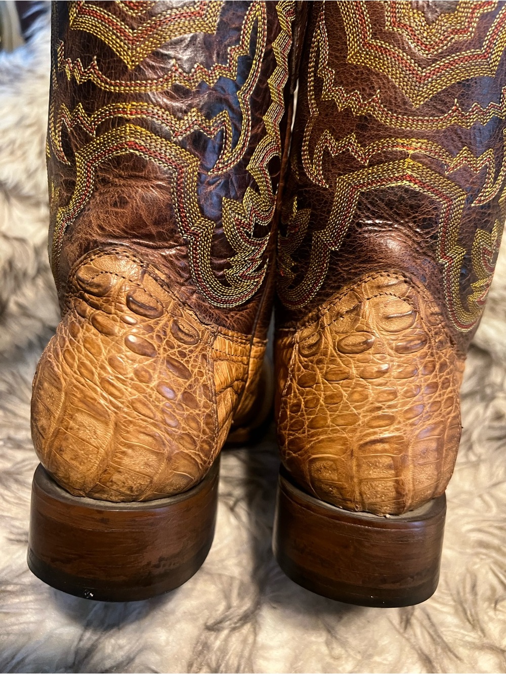 RESISTOL MEN CAIMAN & LEATHER Western Boots with Dark Brown Shaft Sz 7 D - Picture 10 of 14